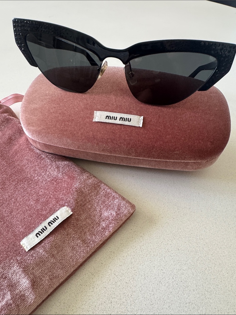Authentic Miu Miu Black Crystal-Trim Cat Eye Sunglasses